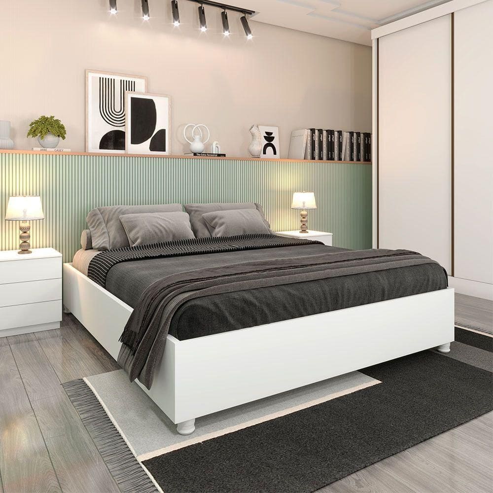 Cama Box Casal Monaco Em Mdp Com Pés Tcil Neve