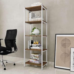 Aparador Para Sala 5 Prateleiras 50 cm Imbuia Branco Zed Steel Mobile