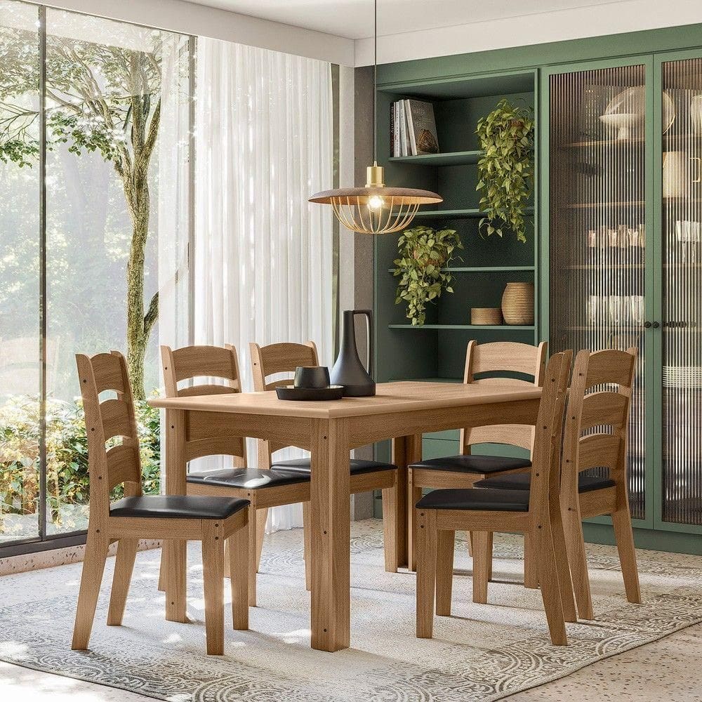 Conjunto Sala De Jantar Mali 1,56 Com 6 Cadeiras Cedro 11C