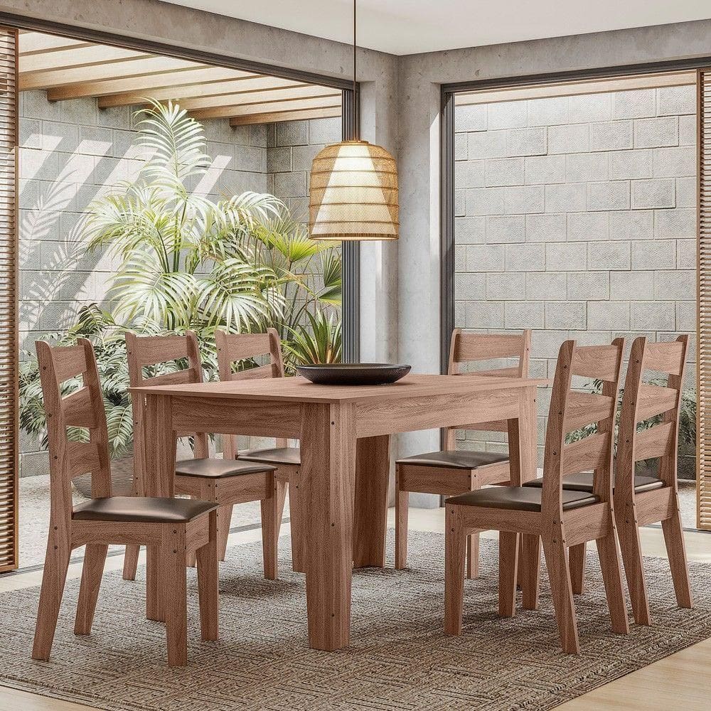 Conjunto Sala De Jantar1,35 Com 6 Cadeiras Amêndoa 61C
