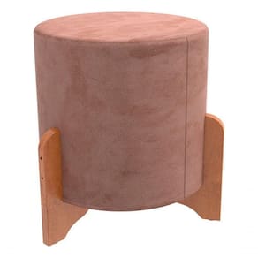 Puff Redondo Rosé Em Linho Pé De Madeira Luxo Thor Decoração Rosa