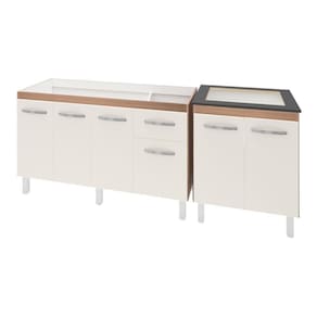 Armário Cozinha Gabinete Pia De 140 Cm Camile Com Balcão Cooktop 4 Bocas Savana Frente OffWhite Jade