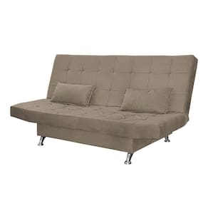 Sofá Cama Casal Com Almofadas Gabriella Suede Cappuccino
