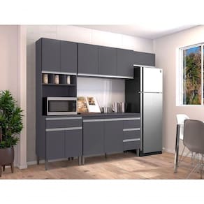 Cozinha Modulada 2,40m Andréia 10 Portas 4 Gavetas Com Balcão Cinza Ajl