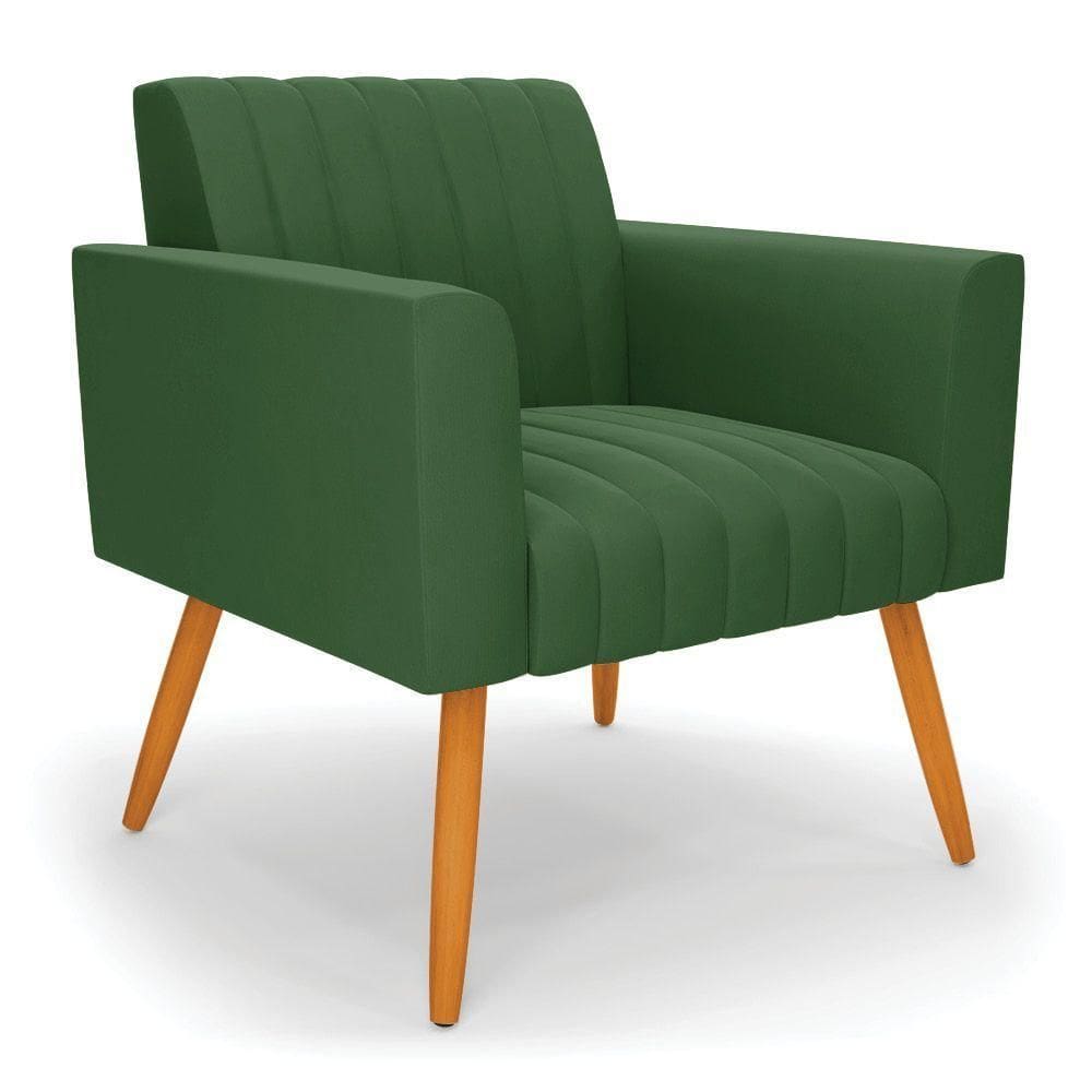 Poltrona Viena Gomada Suede Pés Palito Castanho - D`rossi Cor Verde