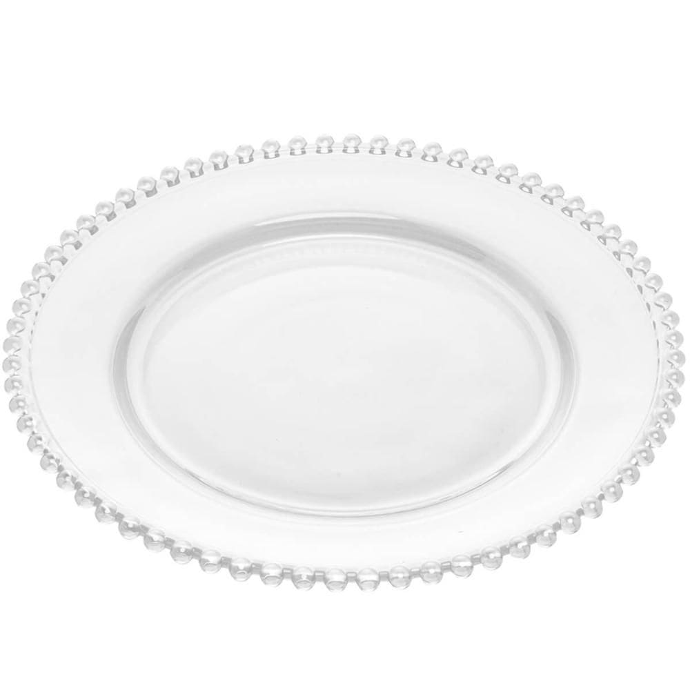 Prato Raso de Cristal Pearl Wolff 28cm com Bolinhas Mesa Pos