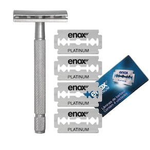 Aparelho De Barbear Clássico + 4 Lâminas Platinum Enox