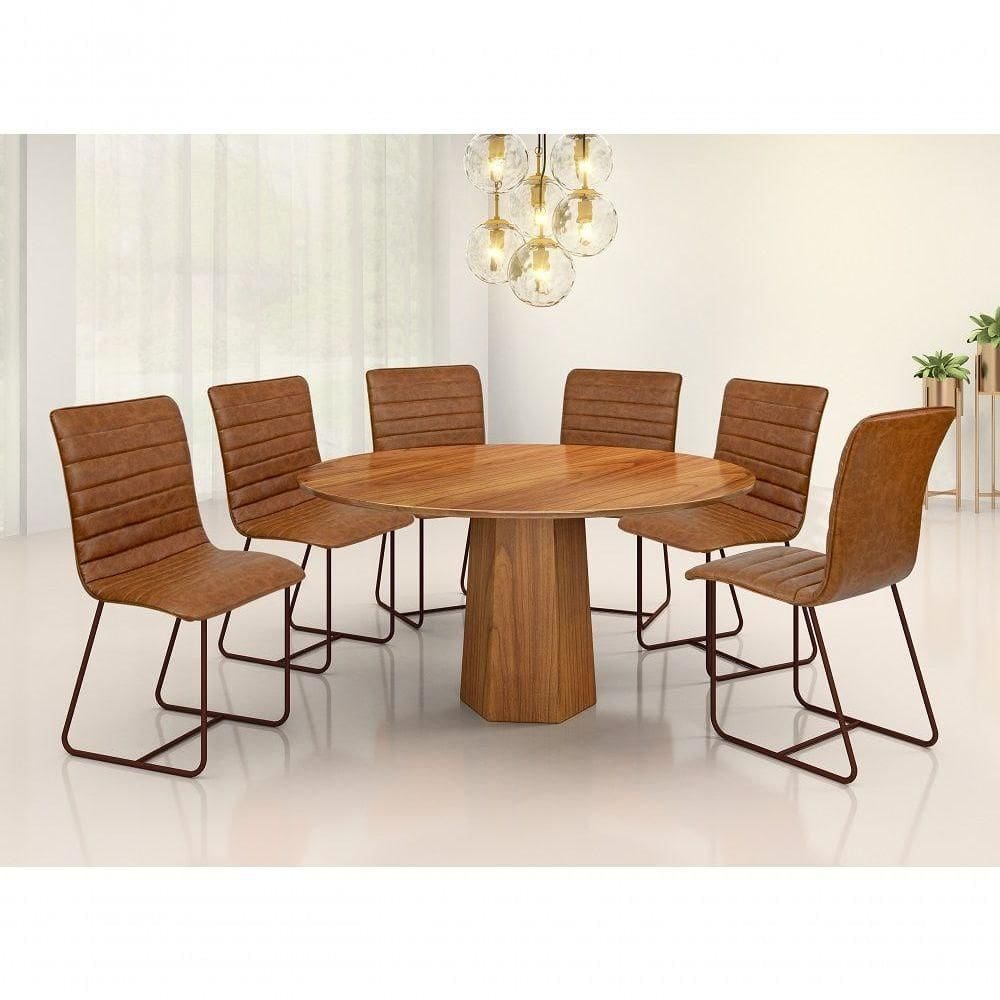 Cojunto Italia Red 6 Cadeiras 1 Mesa Roraima 135Cm Bm Tubulares Café/Montana