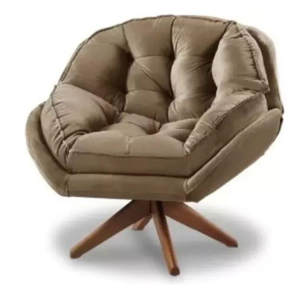 Poltrona Decorativa Califórnia Com Base Giratória Veludo - Ssx Multicoisas Cor Capuccino