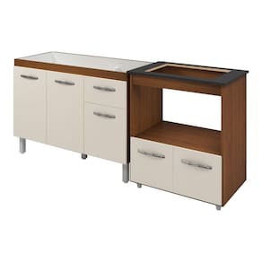 Armário Gabinete Pia De 120 Cm Anitta Com Balcão Cooktop 4 Bocas E Forno Elisa Frente Off-White