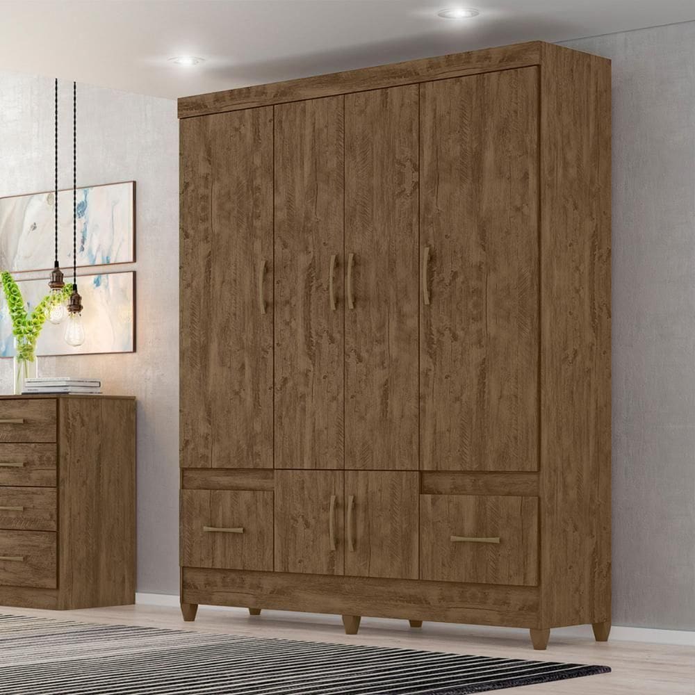Guarda Roupa Casal Ms912 4 Portas 2 Gavetas Castanho Wood - Moval