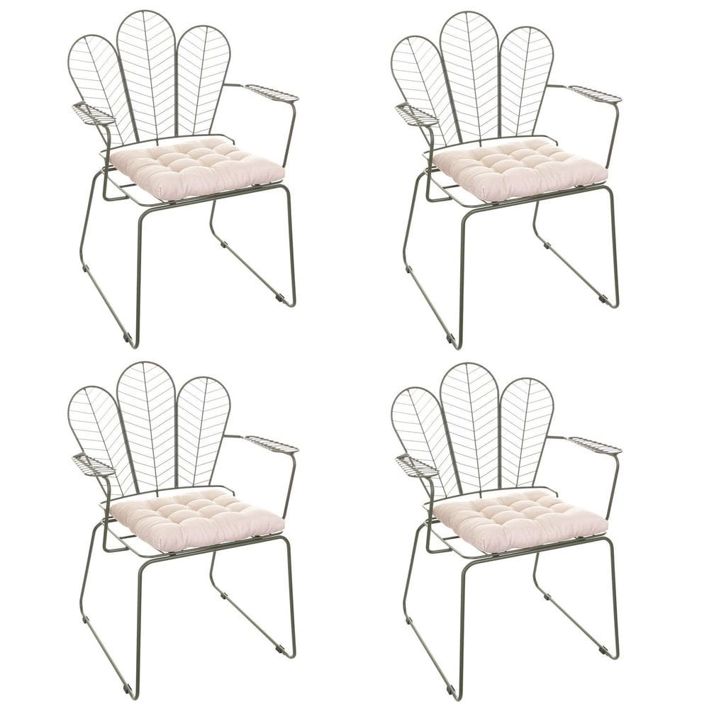Conjunto com 4 Cadeiras para Sala de Estar Vegas Verde Oliva/Bege