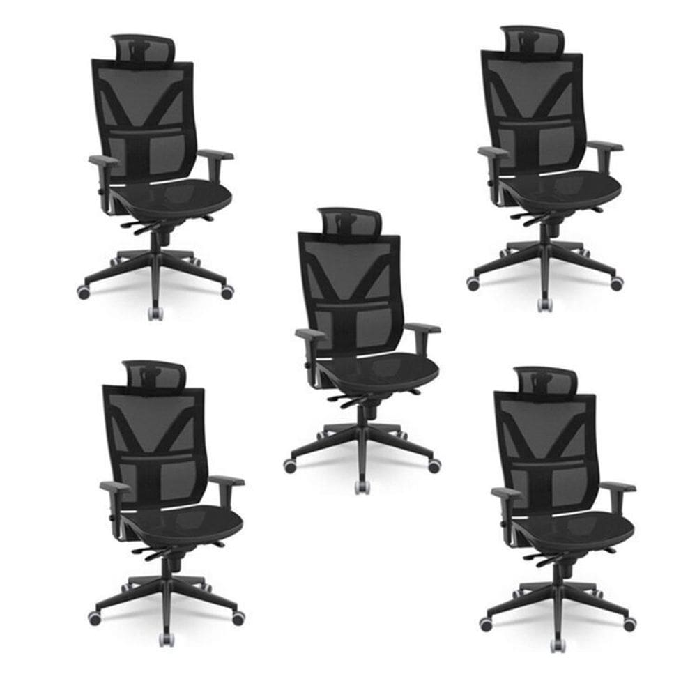 Kit 5 Cadeiras Presidente Darix com Mecanismo Slider Preto