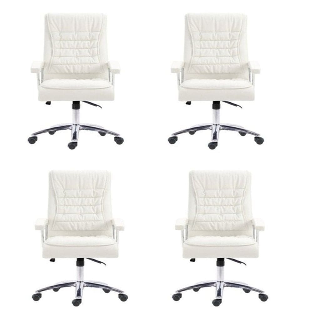 Kit 4 Cadeira Big Mola Ensacada para Escritório Presidente Giratória em Couro com Nr17 Branco