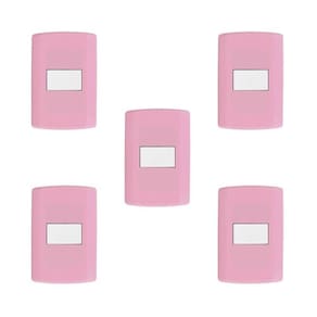 Conjunto de 5 Interruptores de 1 Tecla Simples, Modular, com Placa 4x2 e Suporte Rosa e Branco