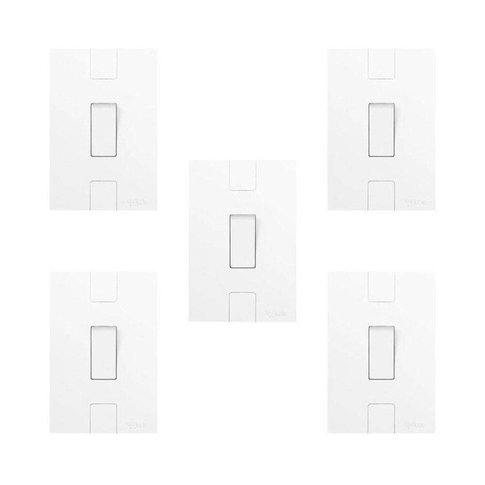 Conjunto de 5 Interruptores de 1 Tecla Simples com Placa 4x2 Branco