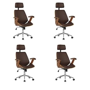 Kit 4 Cadeiras de Escritório Presidente Giratória com Apoia Cabeça Office Lisboa Marrom