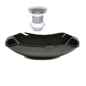 Cuba de Vidro Abaulada 45cm com Válvula Click Preto