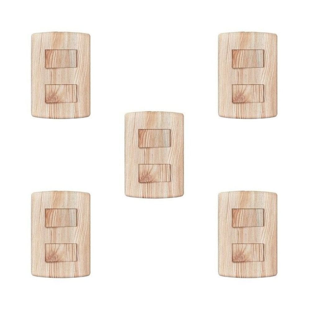 Conjunto de 5 Interruptores de 2 Teclas Simples, Modular, com Placa 4x2 e Suporte Bege
