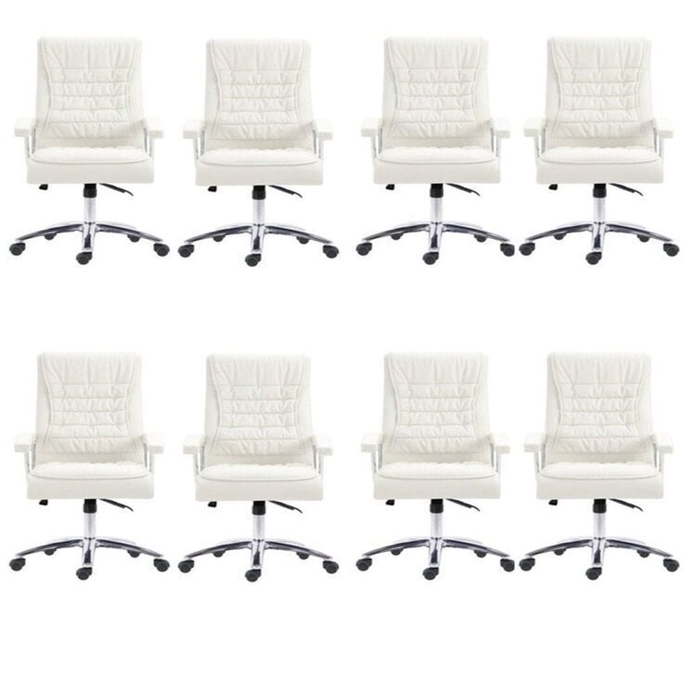 Kit 8 Cadeiras Big Mola Ensacada para Escritório Presidente Giratória em Couro com Nr17 Branco