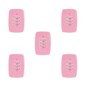 Conjunto de 5 Interruptores de 3 Teclas Simples com Placa 4x2 Rosa