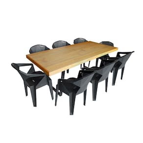 Conjunto Mesa Industrial Lanna 2,20 Ferragem Preta Com 8 Cadeiras New Alegra Preta Preto