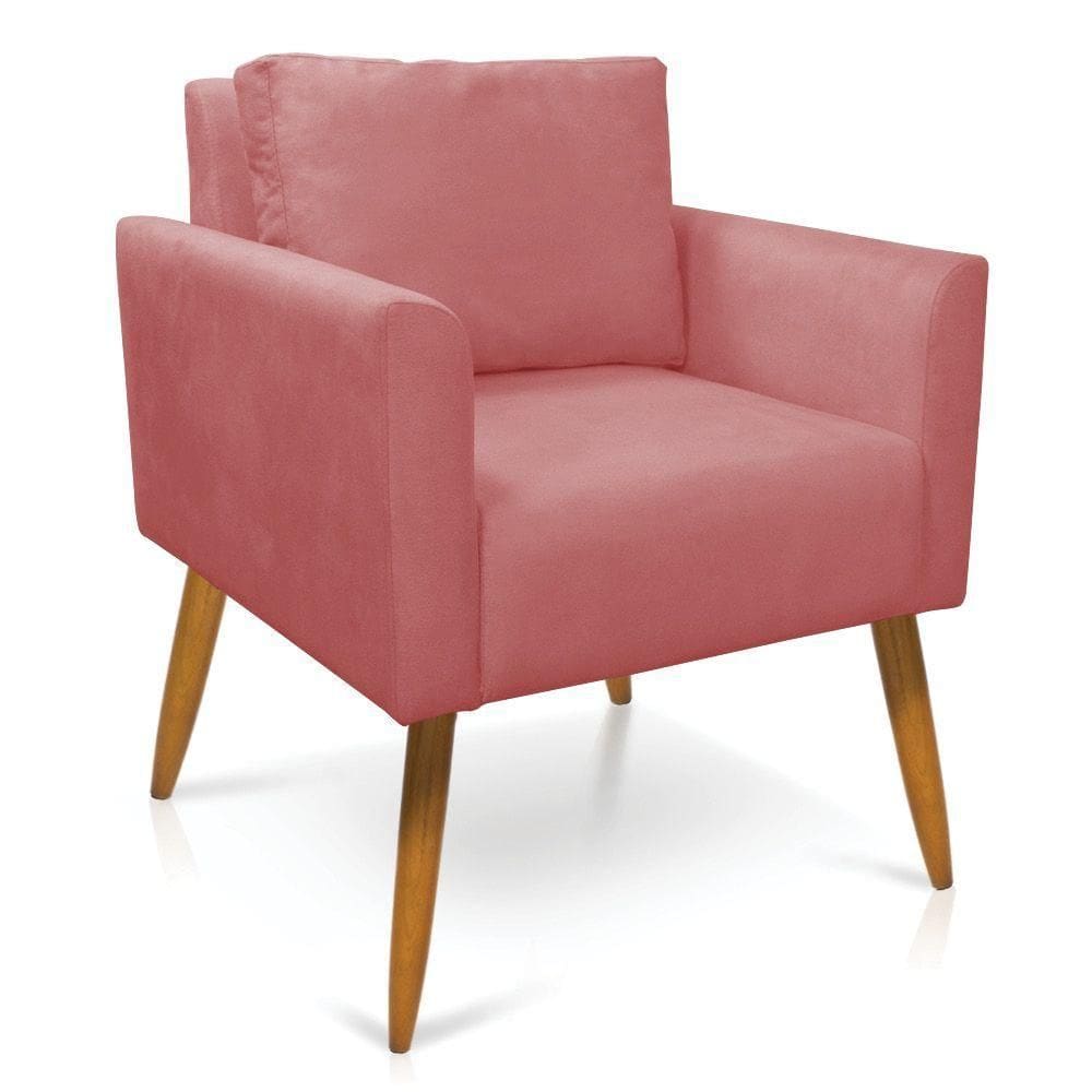Poltrona Aline Suede Pés Palito Castanho - D`rossi Cor Rose