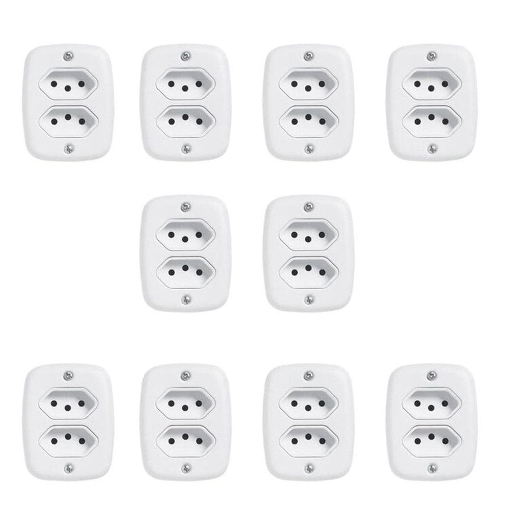 Dez Conjuntos com 2 Tomadas 2p+t 20A 250v, com Placa de Sobrepor Branco