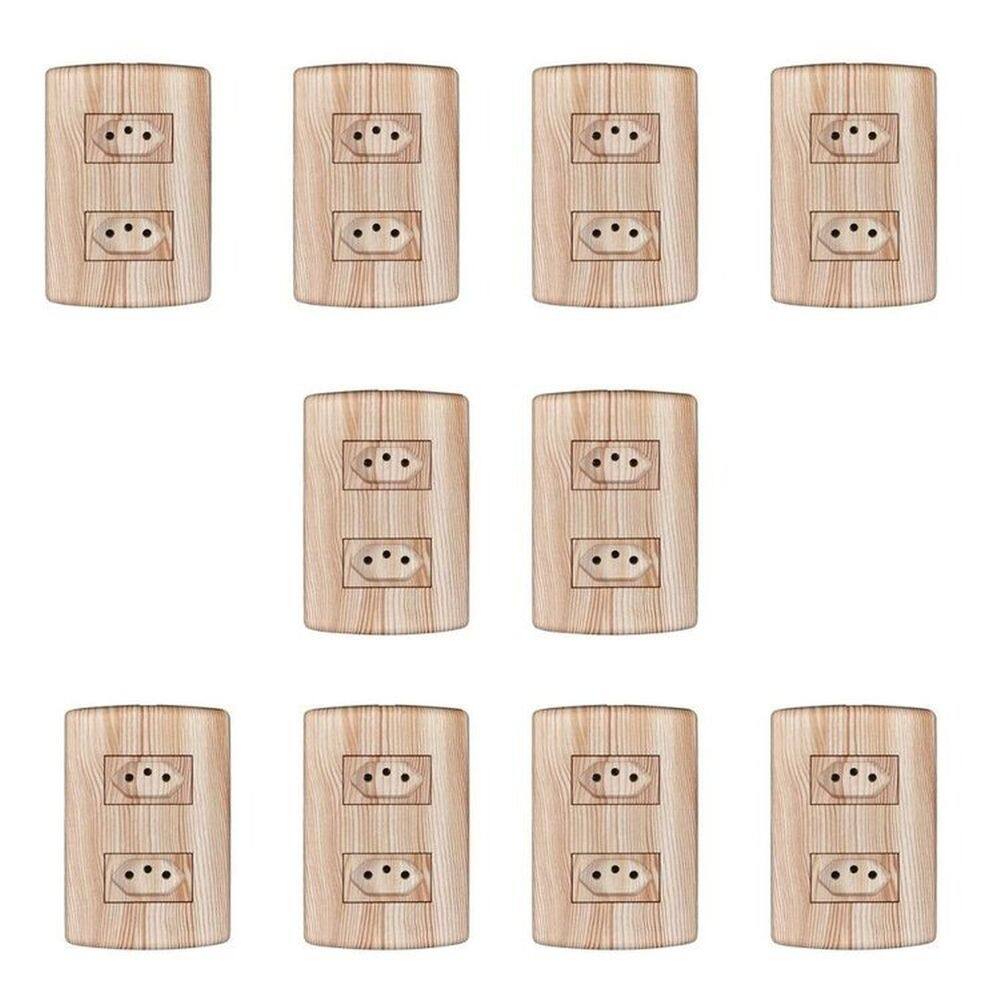 Dez Conjuntos com 2 Tomadas 2p+t 20A 250v, Modular, com Placa 4x2 e Suporte Angelim