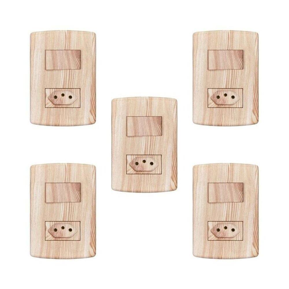 Conjunto de 5 Interruptores de 1 Tecla Simples e Tomada 2p+t 20A , Modular, com Placa 4x2 e Suporte Bege