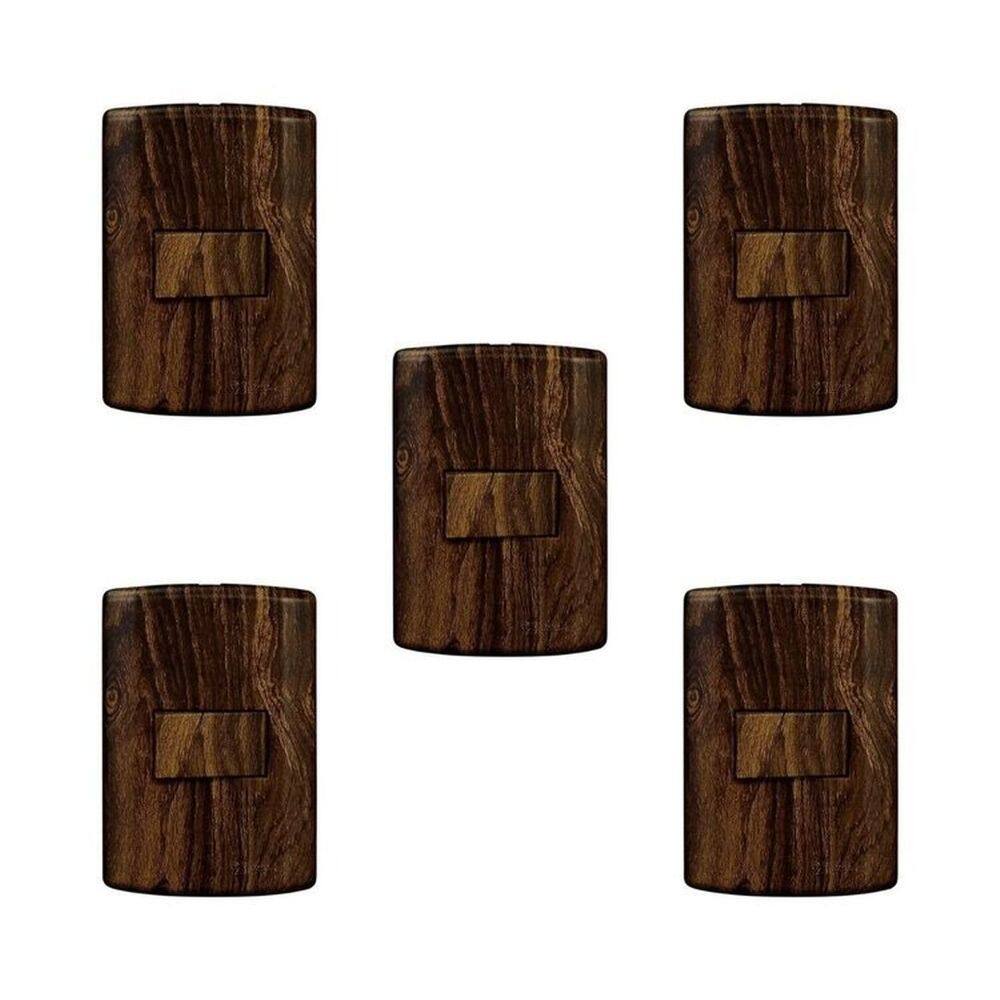 Conjunto de 5 Interruptores de 1 Tecla Simples, Modular, com Placa 4x2 e Suporte Marrom