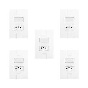 Conjunto de 5 Interruptores de 1 Tecla Simples e Tomada 2p+t 20A , Modular, com Placa 4x2 Branco