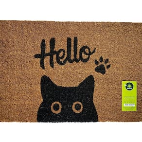 Capacho de Fibra de Coco Pvc Pintado Hello Gato 40cm X 60cm Bege / Preto