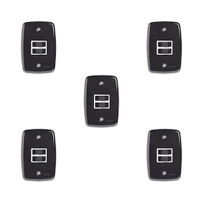 Conjunto de 5 Interruptores de 2 Teclas Simples com Placa 4x2 Preto