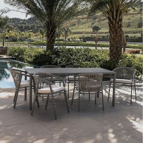 Conjunto Jardim e Varanda 1 Mesa 190cm 6 Cadeiras com Braços Refúgio Cabecasa Madeiramadeira Champagne/Quaker Areia