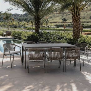 Conjunto Jardim e Varanda 1 Mesa 190cm 8 Cadeiras com Braços Refúgio Cabecasa Madeiramadeira Champanhe/Quaker areia