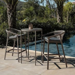 Conjunto Jardim e Varanda 1 Mesa Bistrô 2 Banquetas Refúgio Cabecasa Madeiramadeira Champanhe/Cinza Mesclado
