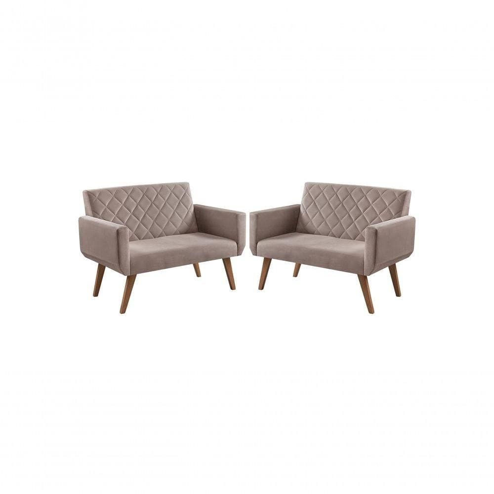 Kit 2 Poltronas 2 Lugares Braço Anabelle Unidecor Cappuccino