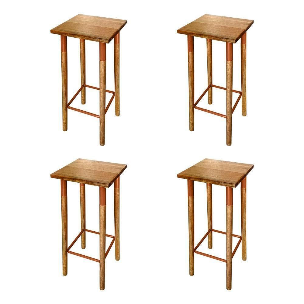 Kit 4 Banquetas Bistro Industrial Colors Ferro E Madeira Maciça - Cobre Marrom
