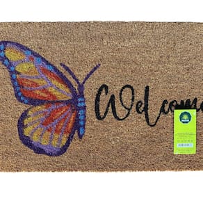 Capacho de Fibra de Coco Pvc Pintado Welcome Borboleta 40cm X 60cm Bege / Multicores
