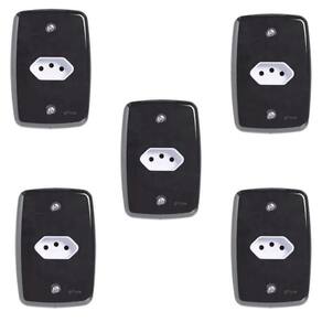 Conjunto com 5 Tomadas 2p+t 20A 250v com Placa 4x2 Preto