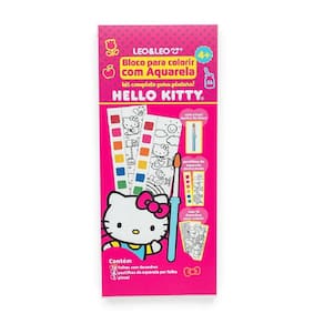 Bloco de Colorir Com Aquarela | Hello Kitty | Dino | Fundo do Mar |12 Desenhos + 6 Aquarelas + 1 Pincel - Leo&Leo