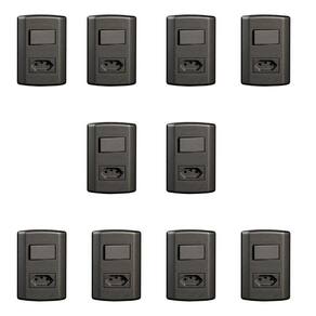 Conjunto de 10 Interruptores de 1 Tecla Simples e Tomada 2p+t 20A , Modular, com Placa 4x2 e Suporte Preto