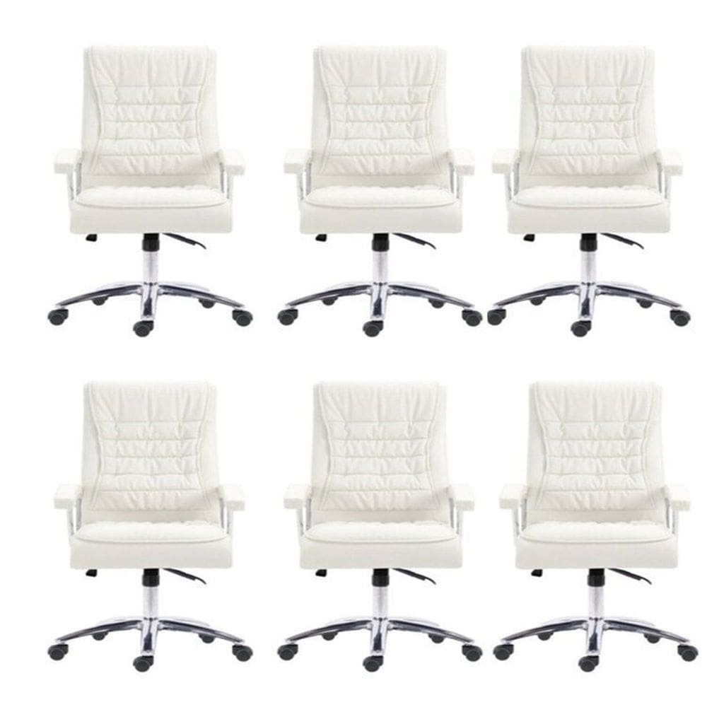 Kit 6 Cadeiras Big Mola Ensacada para Escritório Presidente Giratória em Couro com Nr17 Branco