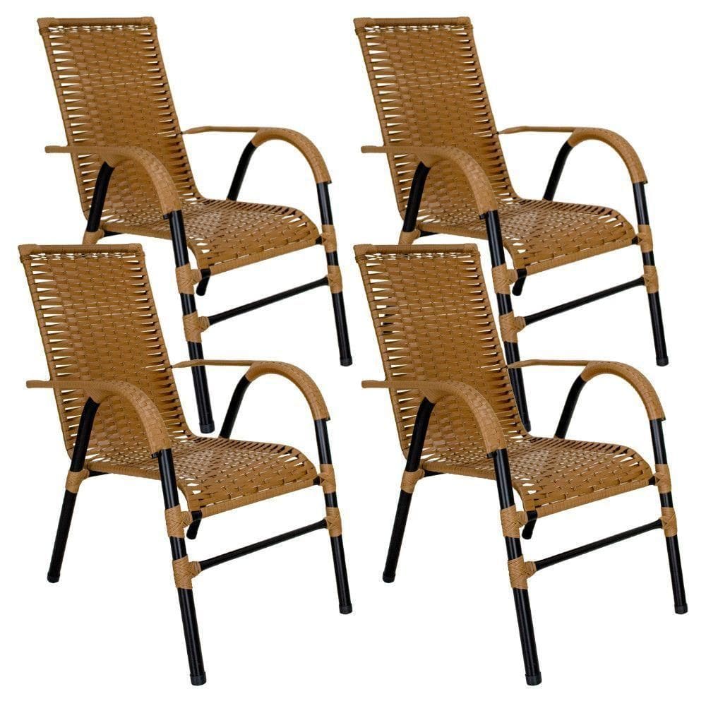 Conjunto De 4 Cadeiras Bela De Aço Carbono E Fibra Sintética Caramelo