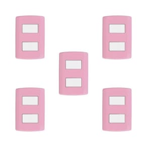 Conjunto de 5 Interruptores de 2 Teclas Simples, Modular, com Placa 4x2 e Suporte Rosa/Branco