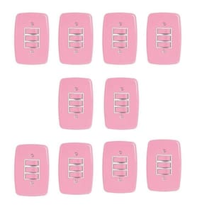 Conjunto de 10 Interruptores de 3 Teclas Simples com Placa 4x2 Rosa
