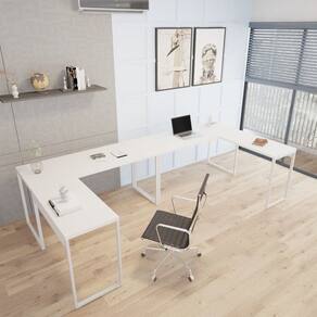 Kit 2 Mesas de Escritório em L Estilo Industrial 1,50mx1,50m Kuadra Branco/Branco Chess