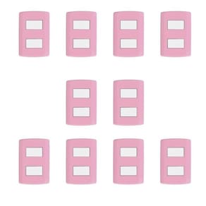 Conjunto de 10 Interruptores de 2 Teclas Simples, Modular, com Placa 4x2 e Suporte Rosa/Branco