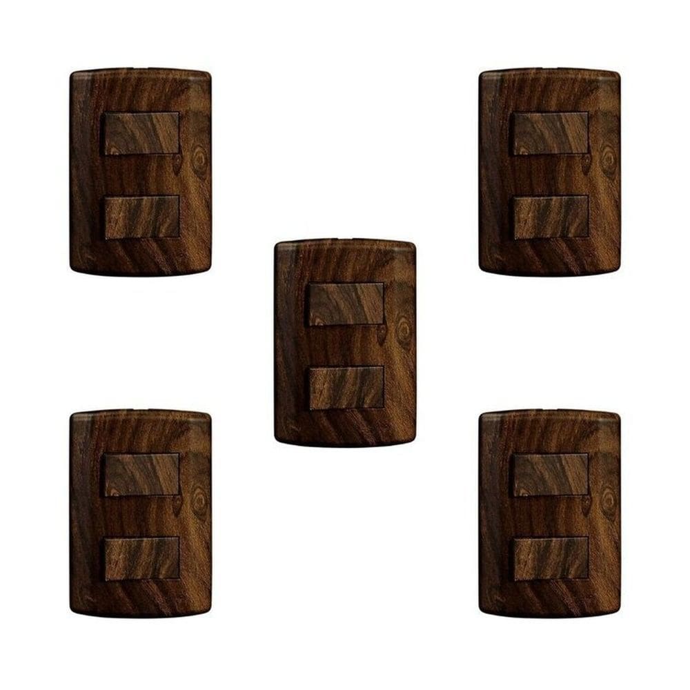 Conjunto 5 Interruptores de 2 Teclas Simples, Modular, com Placa 4x2 e Suporte Marrom